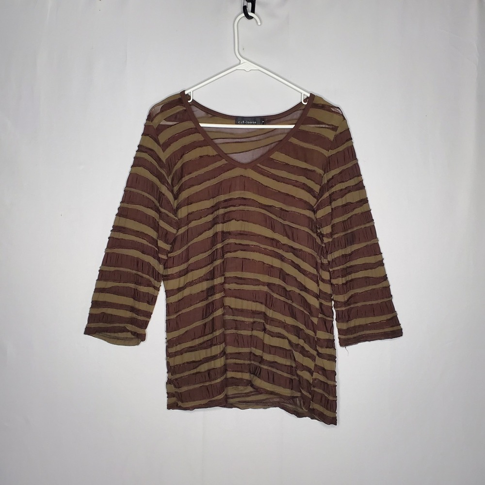Cut Loose Asymmetric Semi Sheer Stripe Top Women Small 3/4 Sleeve Fairy Grunge